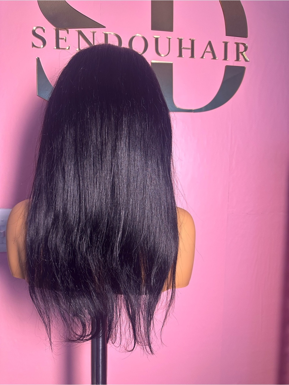 Black Straight Human Hair Wig – Natural Shine 20 inches 13/4 250 density
